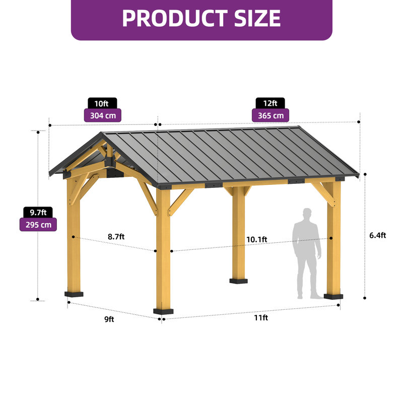 12 pi. L 10 pi. D Pavillon de jardin en bois massif
