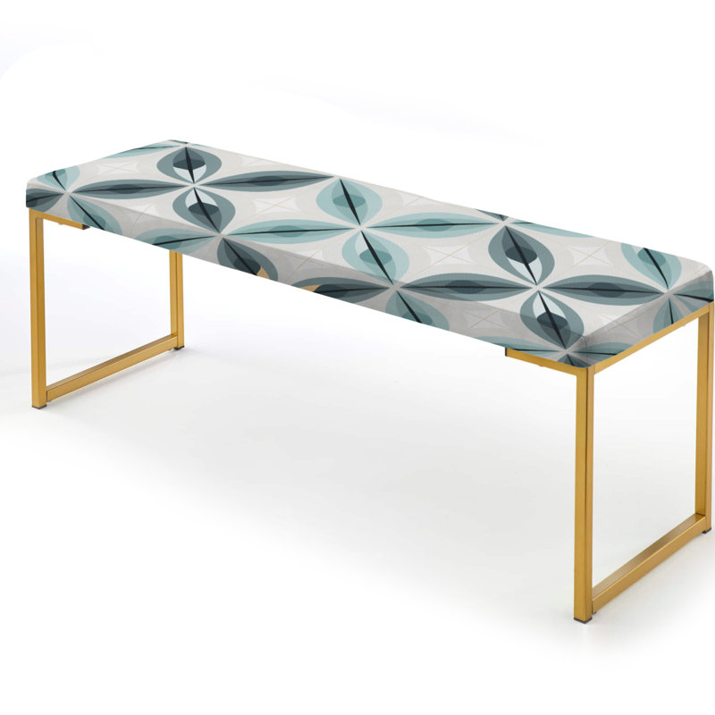 Damask Upholstered Gold Bench, Subdued Symmetry