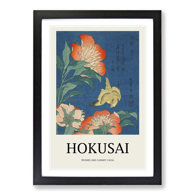 Canary and Peony by Katsushika Hokusai - Picture Frame Art Prints, 36cm H x 27cm W x 2cm D, Black