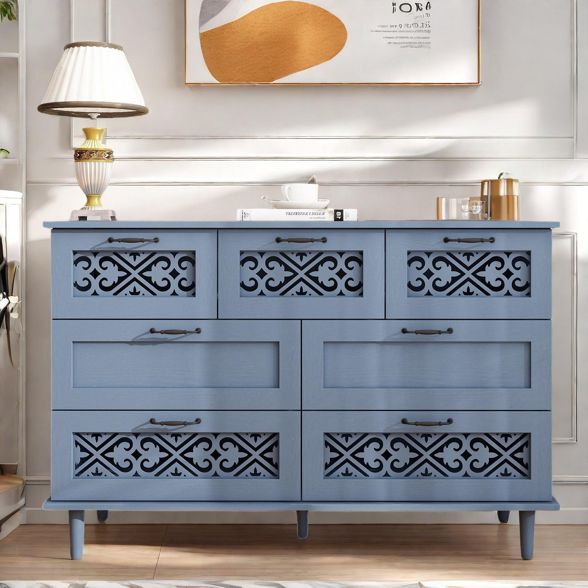 Alcott Hill?? Elegant Dresser With 7 Drawers, Metal Handle And ...