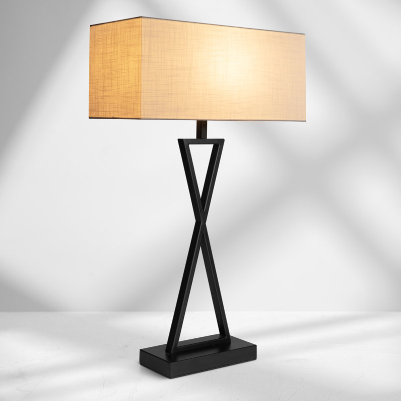 Avory 64cm Rectangle Metal Narrow Table Lamp, Black, Ivory