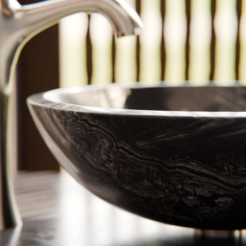 Novatto 17'' Stone Circular Bathroom Sink, Black Tones