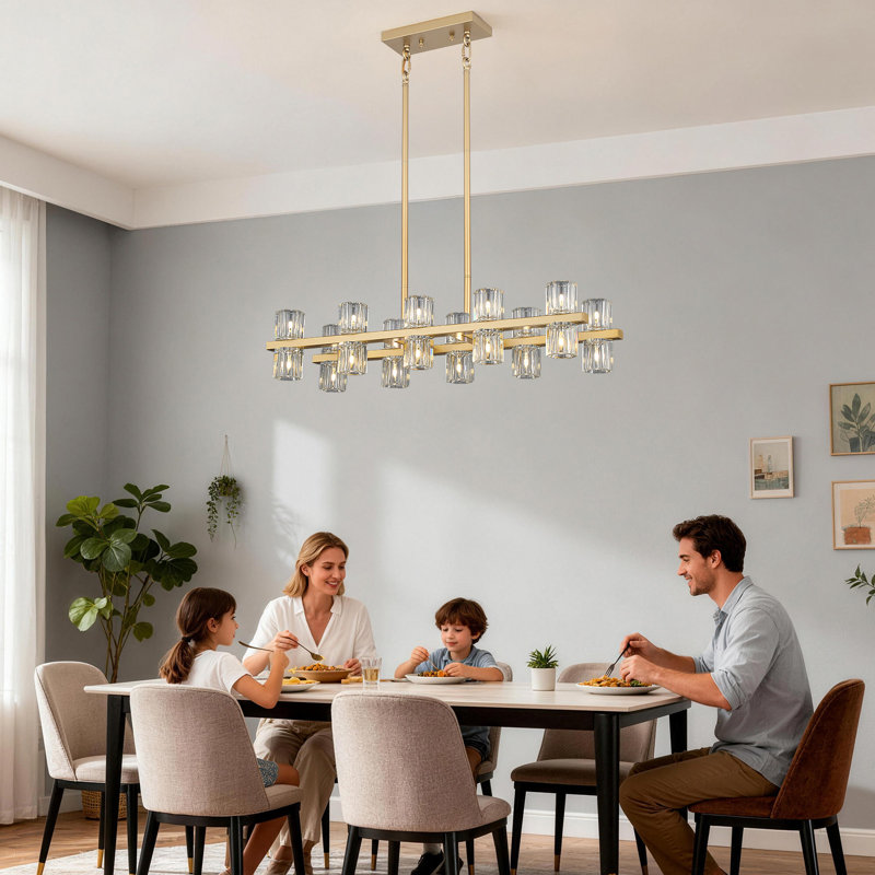 20-Lights Gold Crystal Chandelier | L32 Inch Rectangle Chandeliers for Dining Room Over Table | Dining Room Light Fixture Apply to Kitchen Island | Bar | Restaurant | 20X G4 bulbs (included)