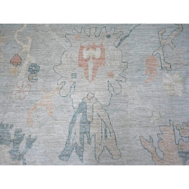 Tapis oriental 11 pi 8 po x 15 pi 2 po Oushak angora afghan avec grande feuille, noué à la main, 100% laine, colorants végétaux, très grand, très grand tapis oriental