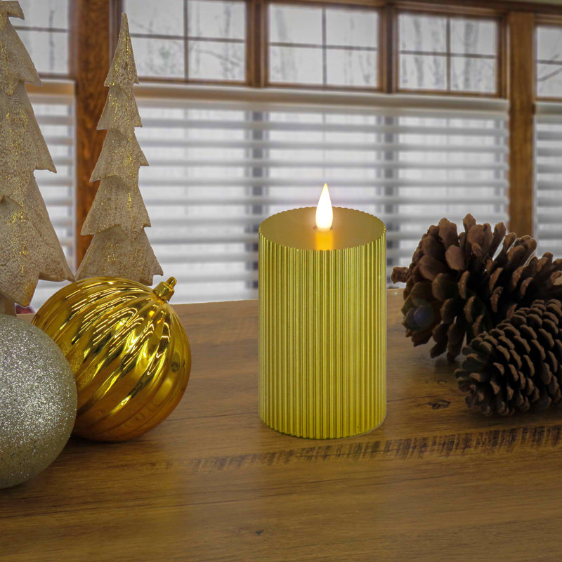 Unscented Flameless Candle, Gold, 9" H x 3" W x 3" D