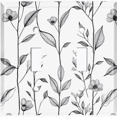 Metal Light Switch Plate Cover; US Standard Size 2 Gang Toggle - Elegant Floral Sketch