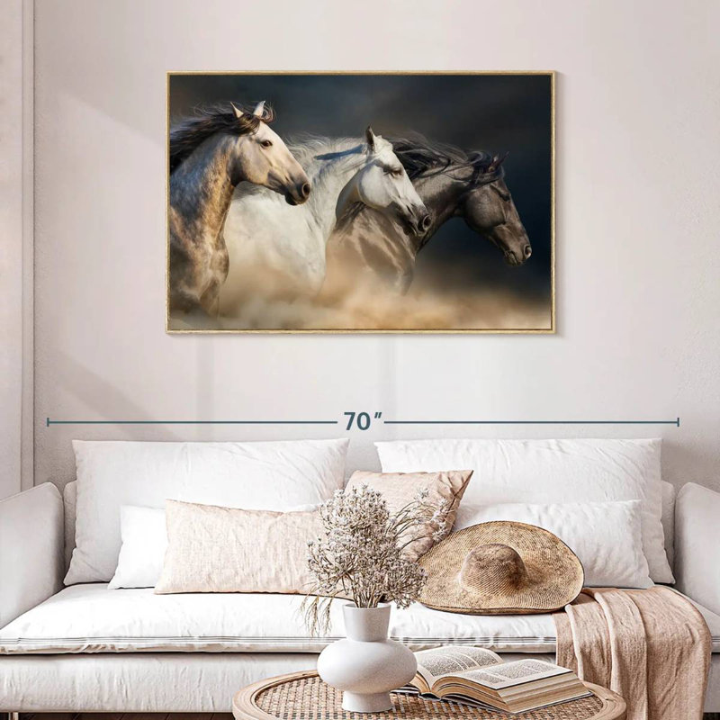 Chevaux magnifiques, Cadre flottant en bois naturel, 43 po x 29 po