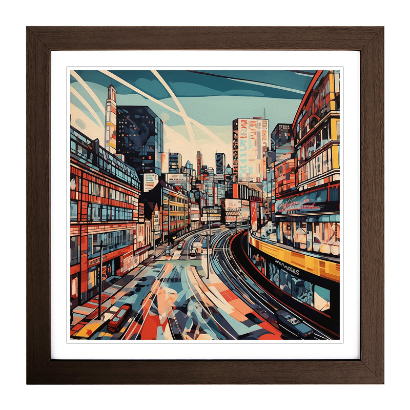 City Of Manchester Futurism - Single Picture Frame Print on Wood, Walnut