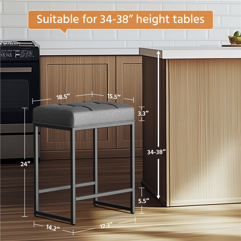 Kloud Counter Backless Industrial Stools with Footrests, Counter Stool (24" Seat Height), Grey
