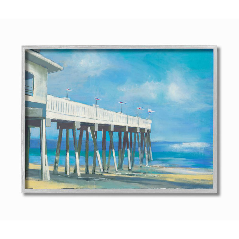 « beach boardwalk ocean blue landscape », reproduction d’art, Estampe numérique Farmhouse, H 11 po x l 14 po x P 1,5 po