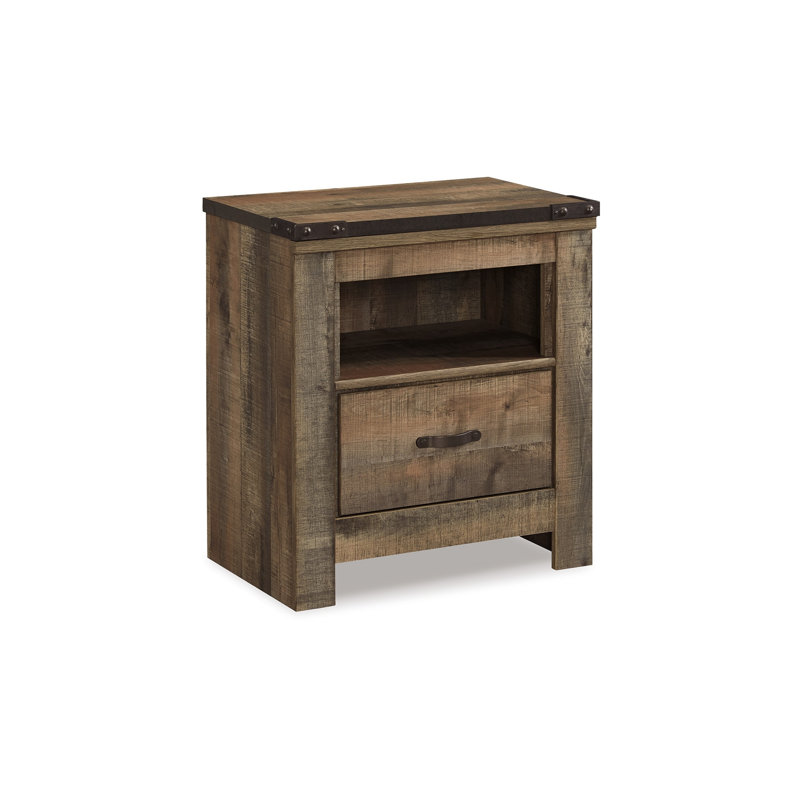 Rustic Charm Brown Nightstand with Built-in Charging Station