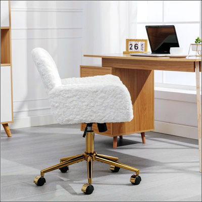 Fauteuil de bureau luxueux en forme de lapin artificiel avec base en métal doré, réglable et pivotant, pour plus de confort et de style