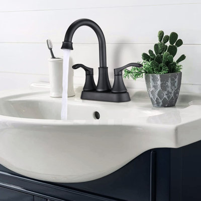 4 Inches Bathroom Faucet - Matte Black Finish, 360 Rotatable Spout With Pop Up Drain, Strong Metal Build, , , Rustproof, Water Saving Soft Bubble Flow, Drip- Ceramic Disc, Elegant Double Handles For