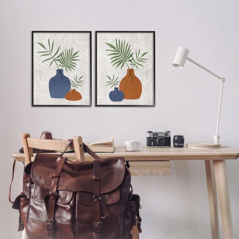  Ensemble de 2 estampes Mid-Century Palm Vases par Natalie Carpentieri, H 20 po x l 16 po, Giclée encadrée noir minuit