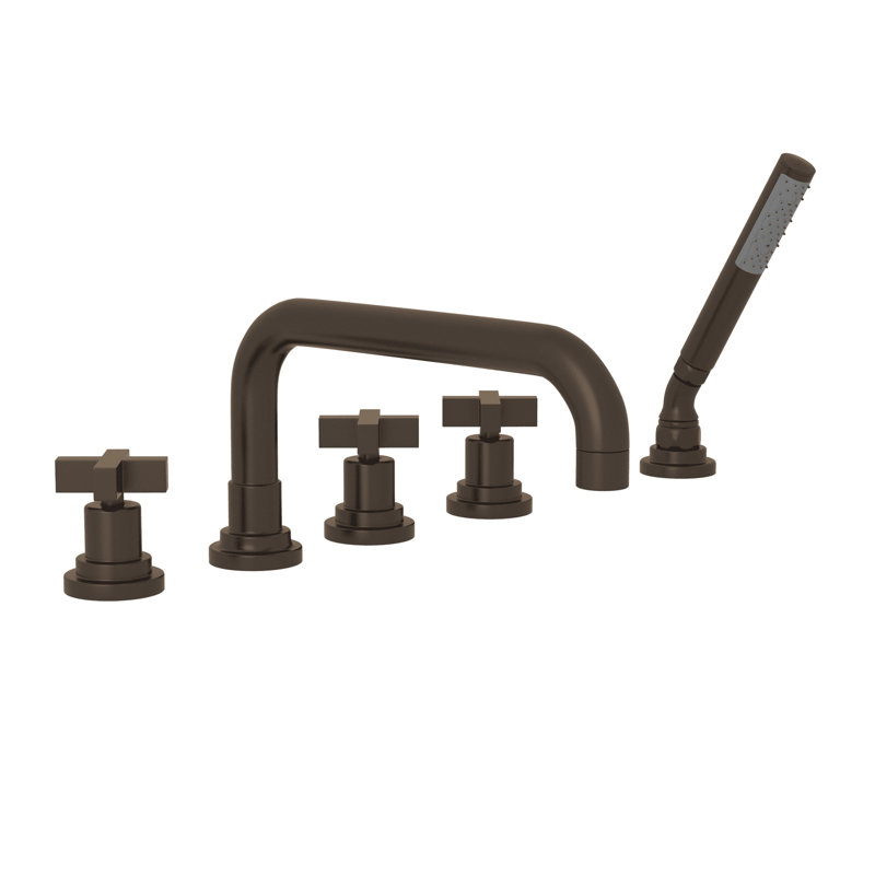 Lombardia® Deck Mounted Roman Tub Faucet, Tuscan Brass, Cross Handle