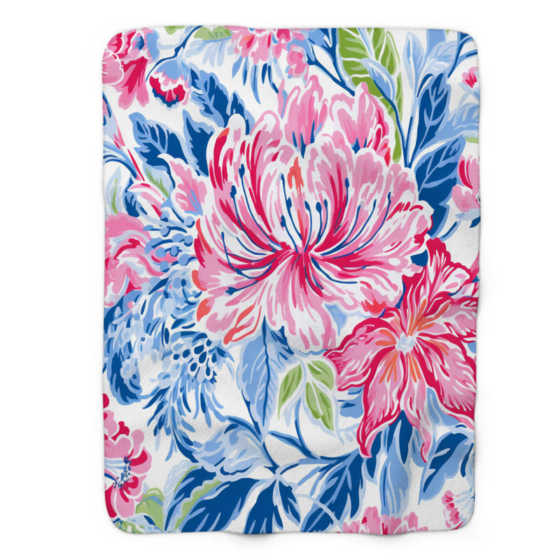 Motif de balise maritime - 1 pièce Sherpa Premium, L 50 po x L 60 po, Chic chic pétales roses et bleus