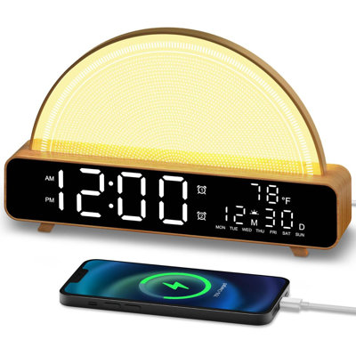 Sunrise Alarm Clock Wake Up Light With Sunrise Simulation White Noise Machine Touch Control Bedside Lamps Colours Atmosphere Lamp 30/60/90 Sleep Timer 13 Nature Sounds