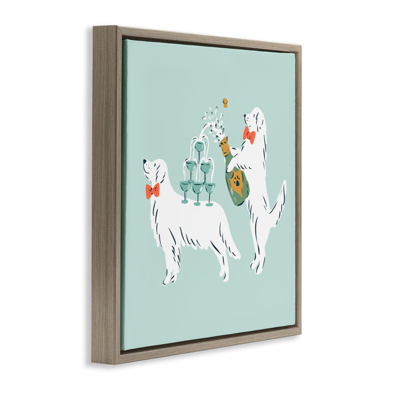 Cadre flottant Popping Dogs Champagne, design par Krissy Mast, H 25 po x l 25 po, Cadre flottant orme Montalcino