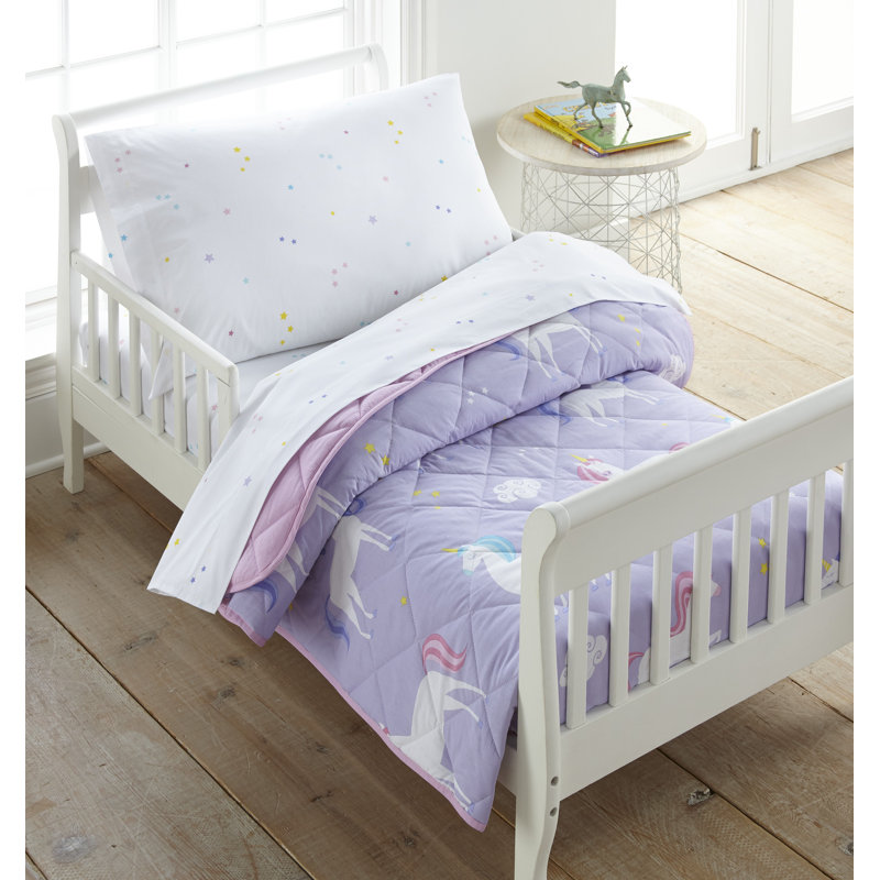 White Cotton Unicorn Print Toddler Sheet Set