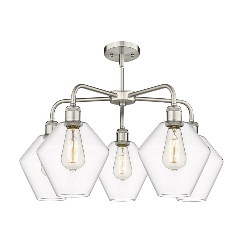 Lustre à 5 lumières, Transparent, Nickel satiné