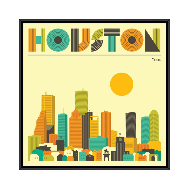 " Houston Skyline " by Jazzberry Blue, 18" H x 18" W x 1.5" D, Black Floater Framed Canvas, No Mat