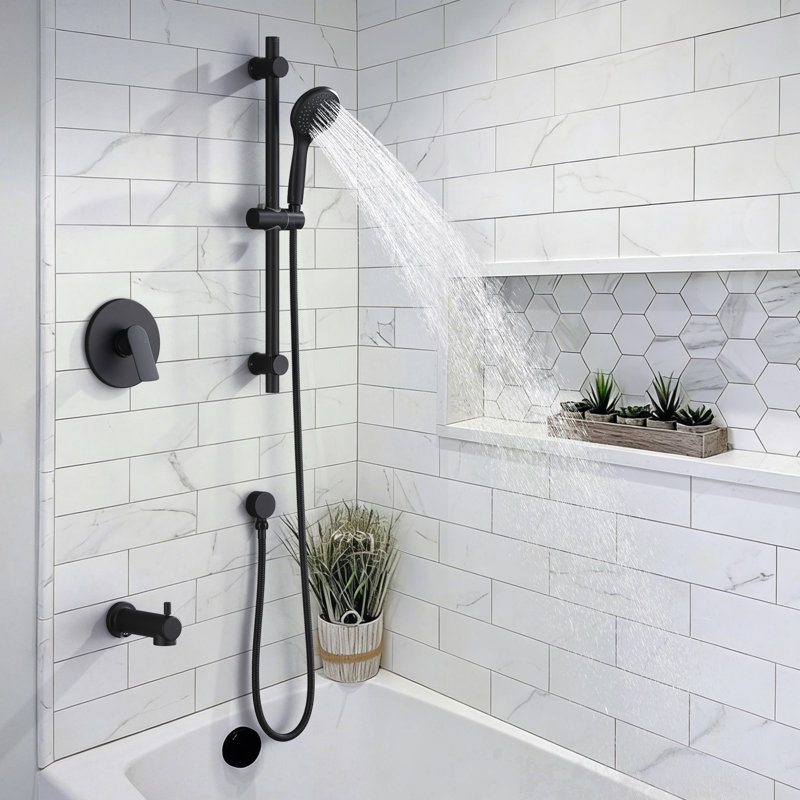 Ensemble de robinet de baignoire et douche en laiton massif avec douche à main à 3 fonctions et barre coulissante réglable
