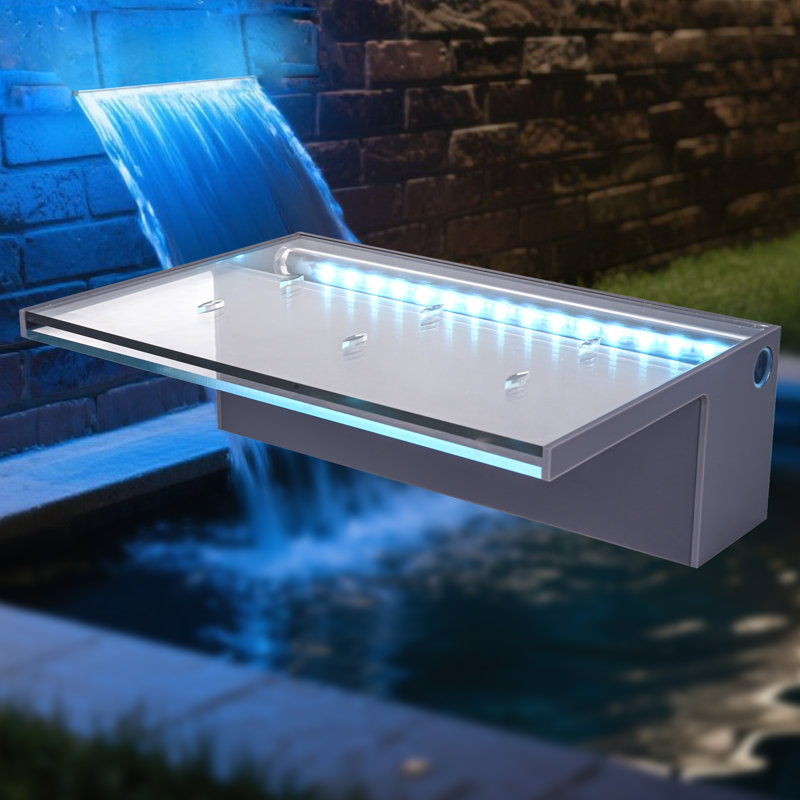 Outdoor Acrylic Waterfall Fountain with Lights, 12" H x 8" W x 4" D