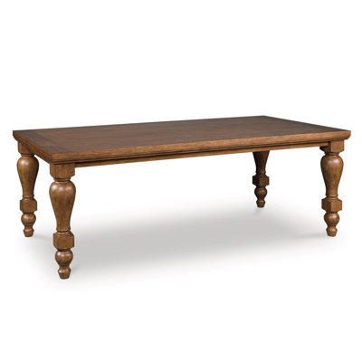 Gela Dining Table, 86 Inch Rectangular Top, Medium Brown Wood Turned Legs