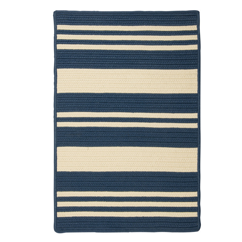 Tapis intérieur / extérieur rayé bleu marine / beige Wisley, Ovale 14 pi x 18 pi