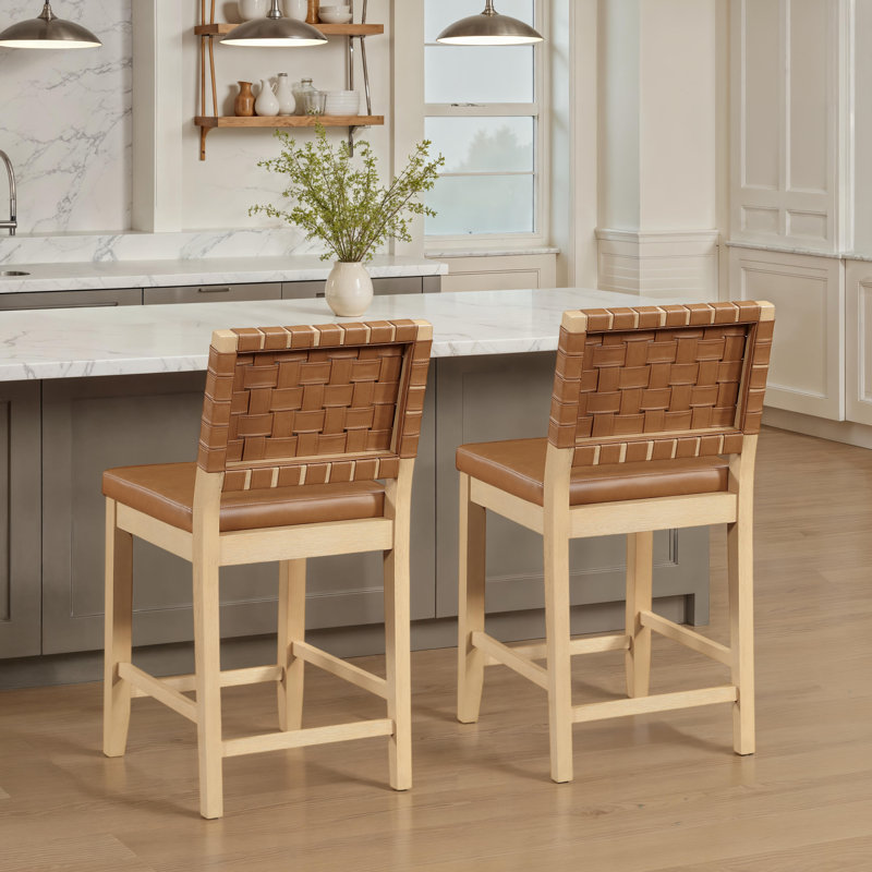 Reid Vegan Leather Counter Chair, Counter Stool (25.75" Seat Height), Camel Seat/ Sand Frame