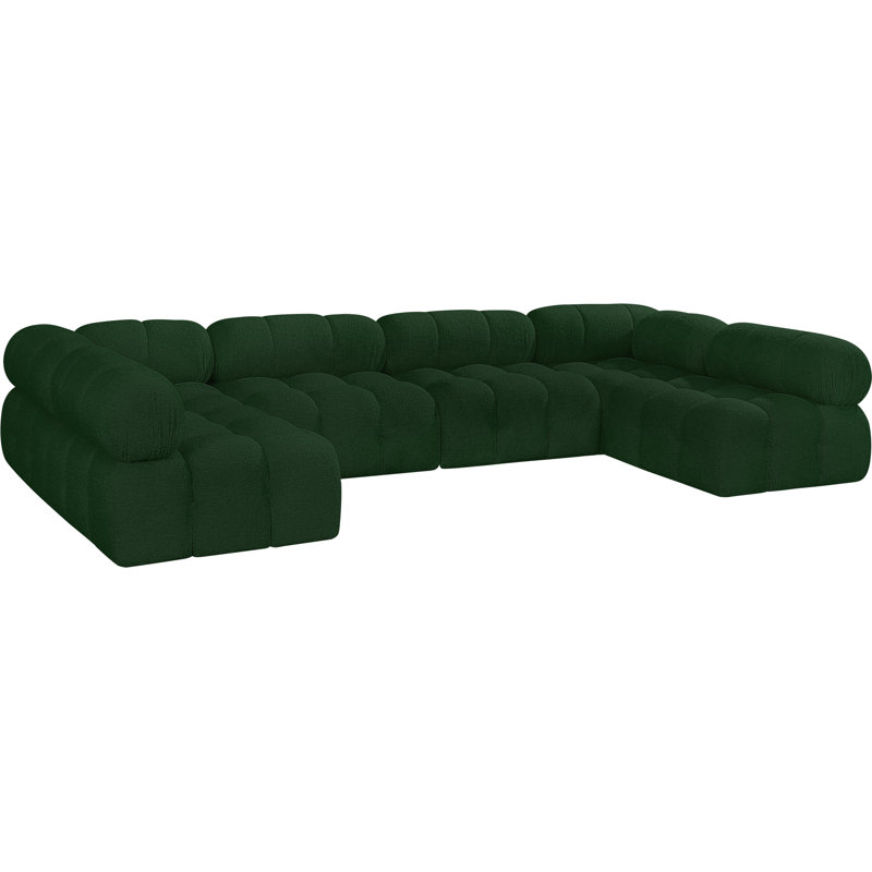 Ames 136" Upholstered Sectional, Green Boucle Fabric