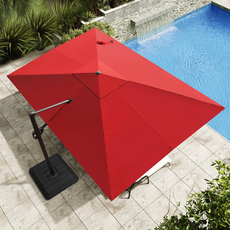 144'' x 108'' Rectangular Cantilever Umbrella with Crank Lift , Counter Weights Included, Red