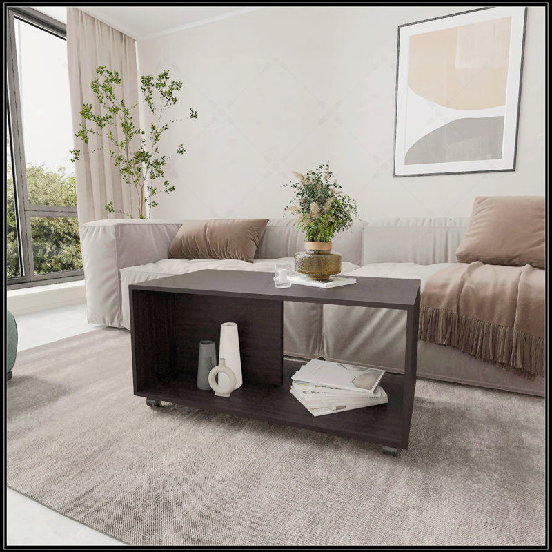 Table basse avec rangement ouvert et roulettes