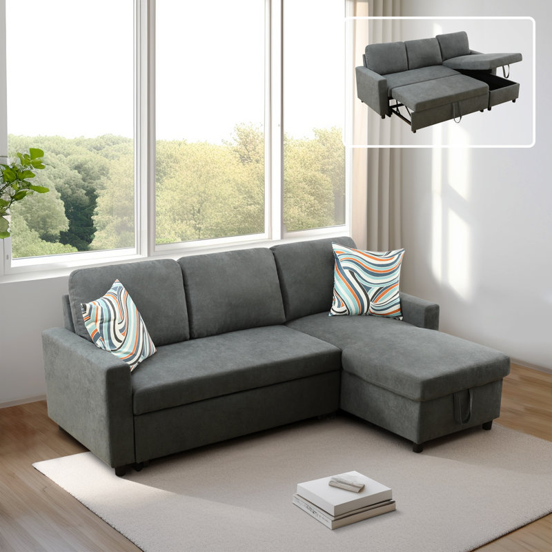 Carlheinz Square Arm Storage Sofa Bed, Gray