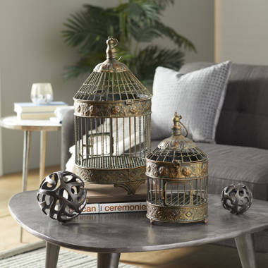 LAMBENSY Brass Beautiful Bird Cage Design Medium Size Showpiece