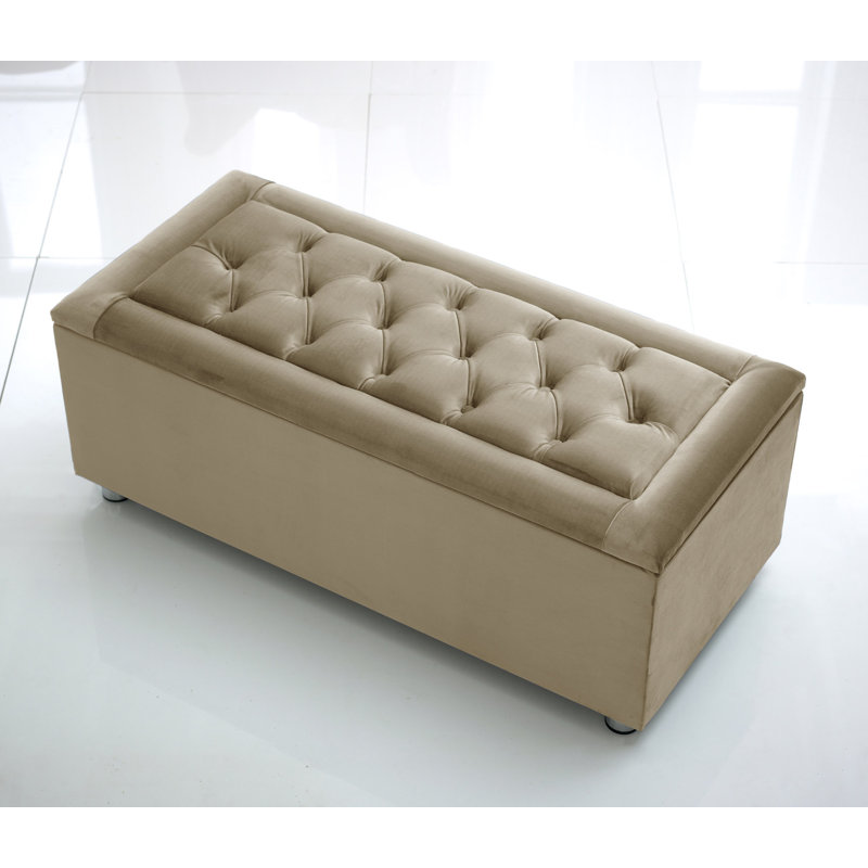 Cartez 105cm Wide Velvet Tufted Rectangle Solid Colour Ottoman with Storage, Coffee