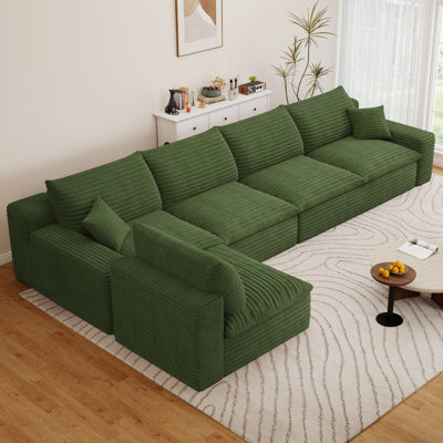 136" Cloud Sectional Couch L-Shaped, 5-Seater Modular Sectional Sofa, Upholstered Deep-Seat Corduroy Boneless Couch for Living Room Bedroom, No Assembly Required