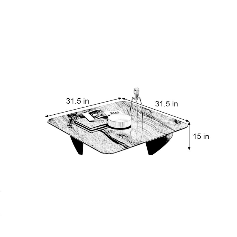 Stainless steel marble floating coffee table, 15" H x 31.5" L x 31.5" W