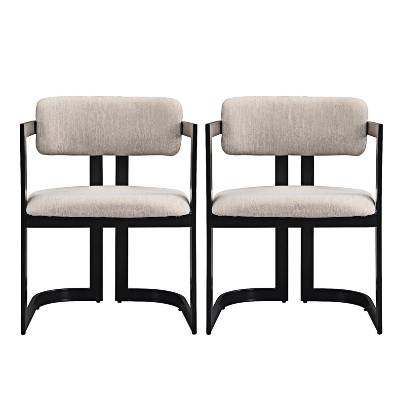 Chaise rembourrée avec accoudoirs (ensemble de 2), Beige/noir