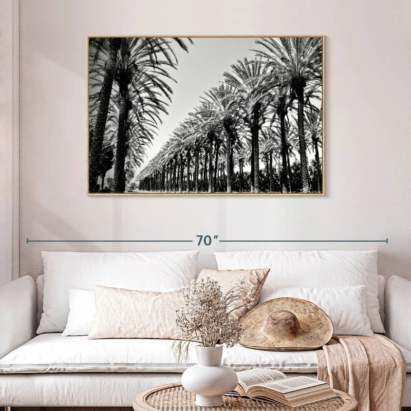 Palmiers en ordre, Cadre flottant en bois naturel, 46 po x 31 po