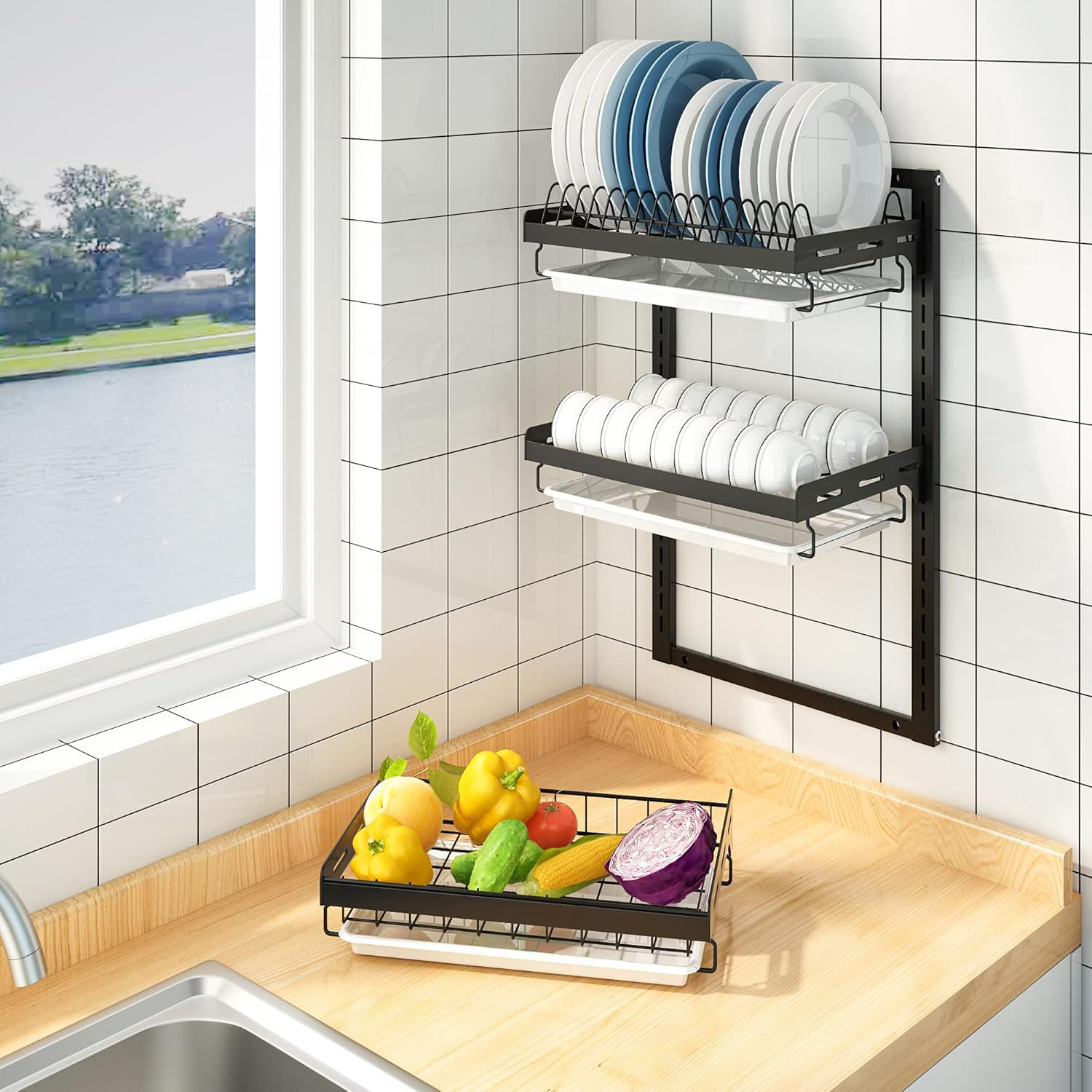 Storage Racks Wall Mount Kitchen Dish Rack Rack Wall Plate Holder