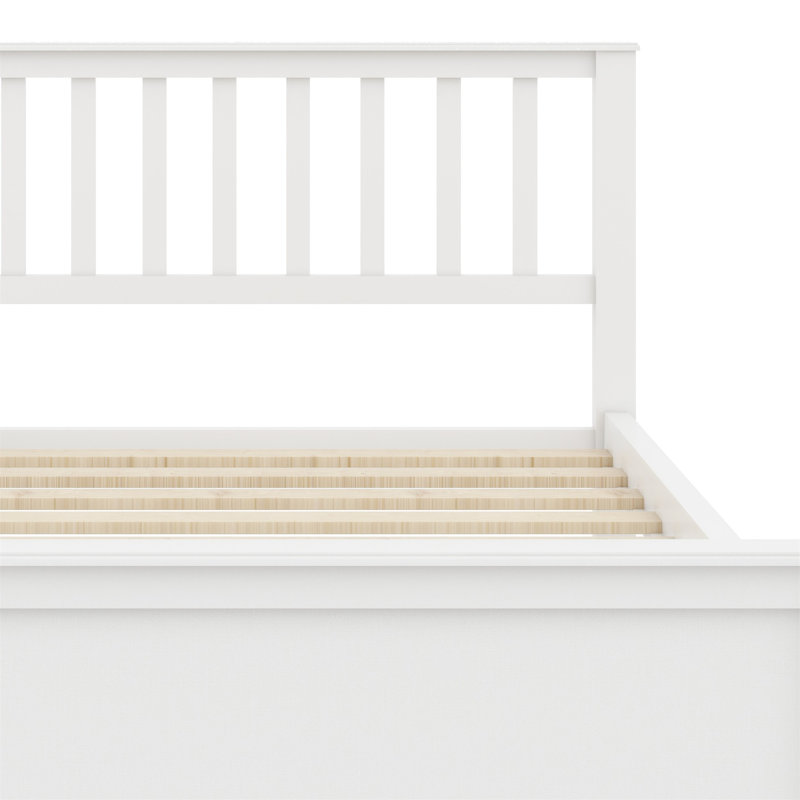 Lit plateforme en bois avec tête de lit, pied de lit et lattes en bois, Blanc