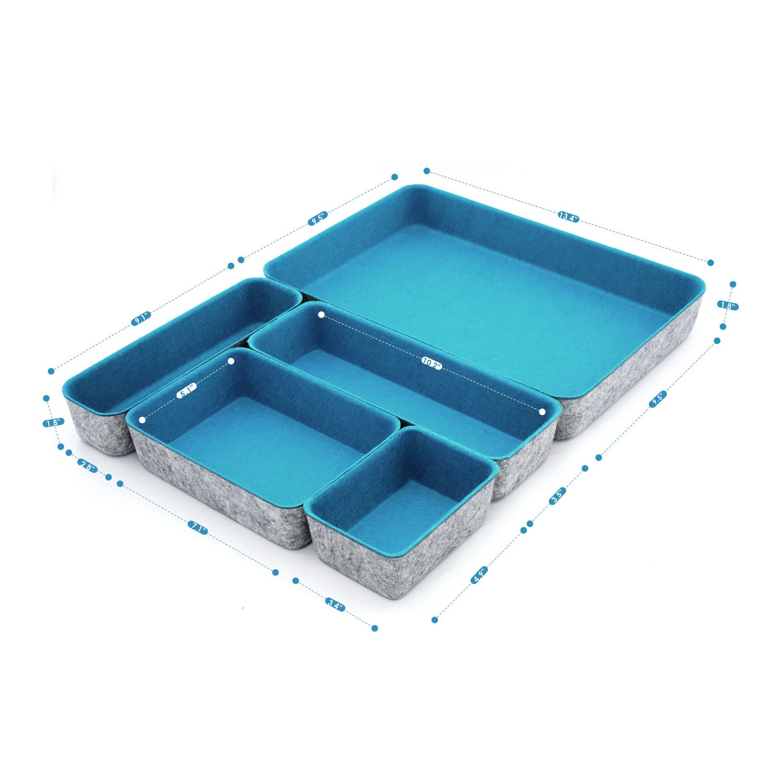 2.2'' H x 13.6'' W x 9.6'' D Office Drawer Organizer, Turquoise