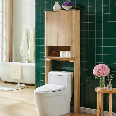 Over The Toilet Storage Cabinet With Adjustable Shelf And Handle-Less Double Doors,