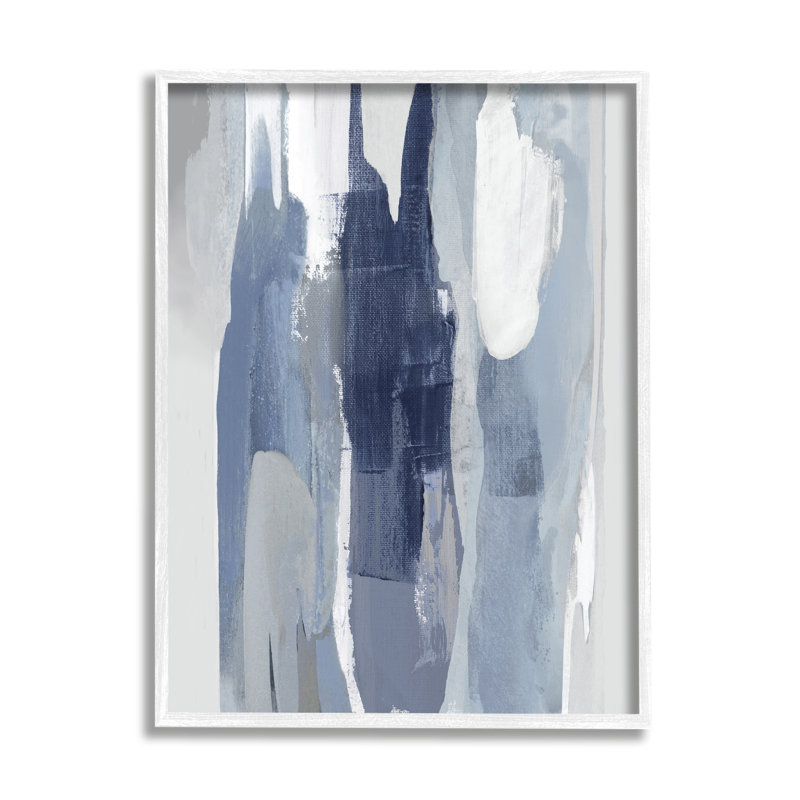 Couches de bleu et de blanc - Peinture sur toile, Giclée encadrée blanc bord de mer, H 20 po x l 16 po x 1,5 po