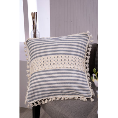 Arum Striped White Square Cushion Cover