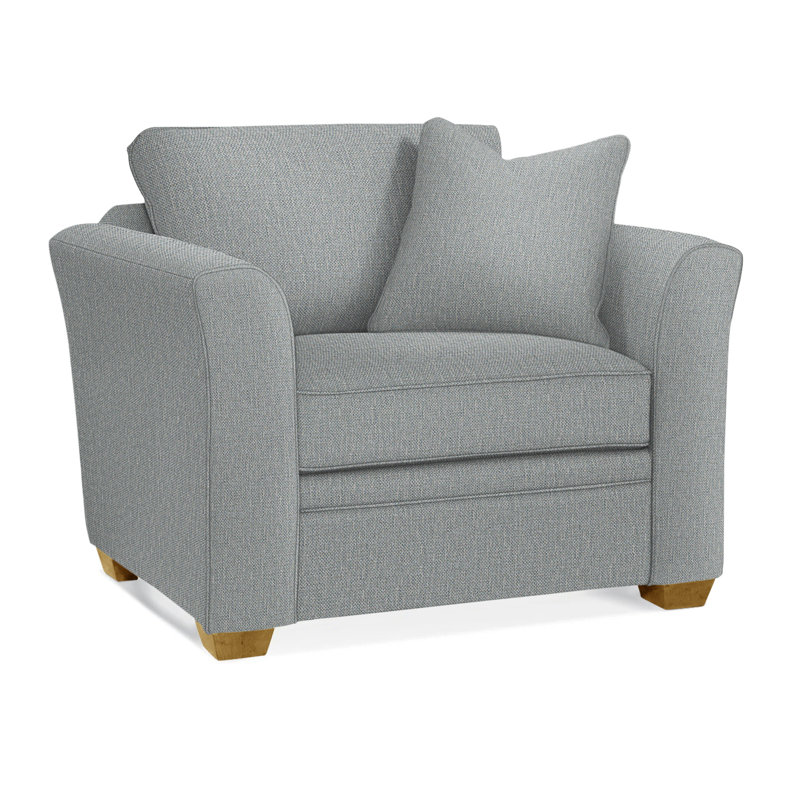Bridgeport Upholstered Armchair, Light Blue Performance Fabric; 0851-55, Honey Finish