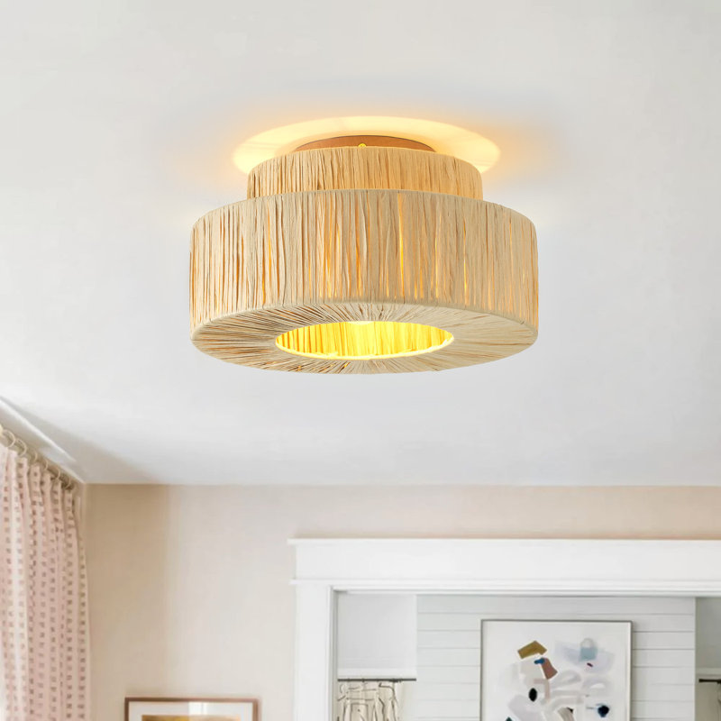 Kristin 1-E26 Light Farmhouse Boho Paper Shade Dimmable Vintage Flush Mount Light Fixture