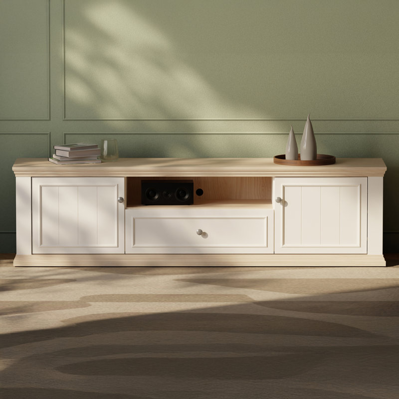 Rubianna Unfinished TV Stand for TVs up to 78", Light Grey/Light Oak