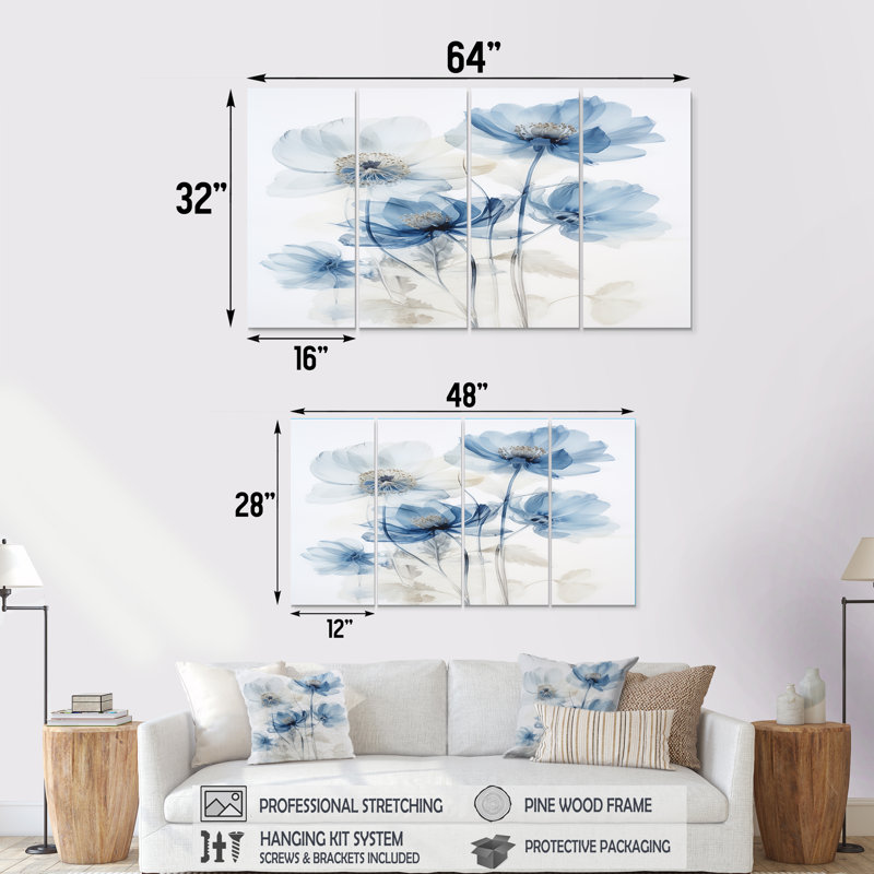 Warman - Art mural coquelicot 4 pièces, H 32 po x l 64 po